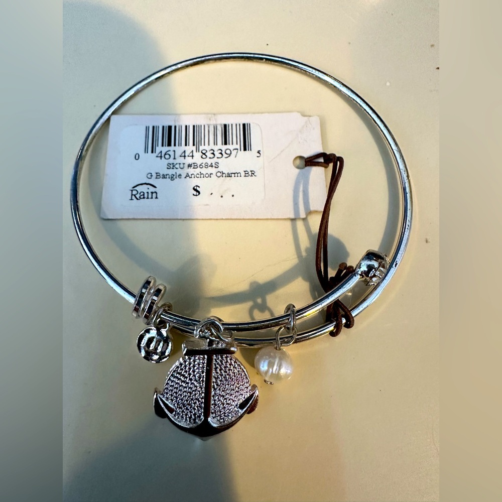 NEW NWT Silver Anchor Charm Adjustable Bangle Bracelet Rain Jewelry Collection
